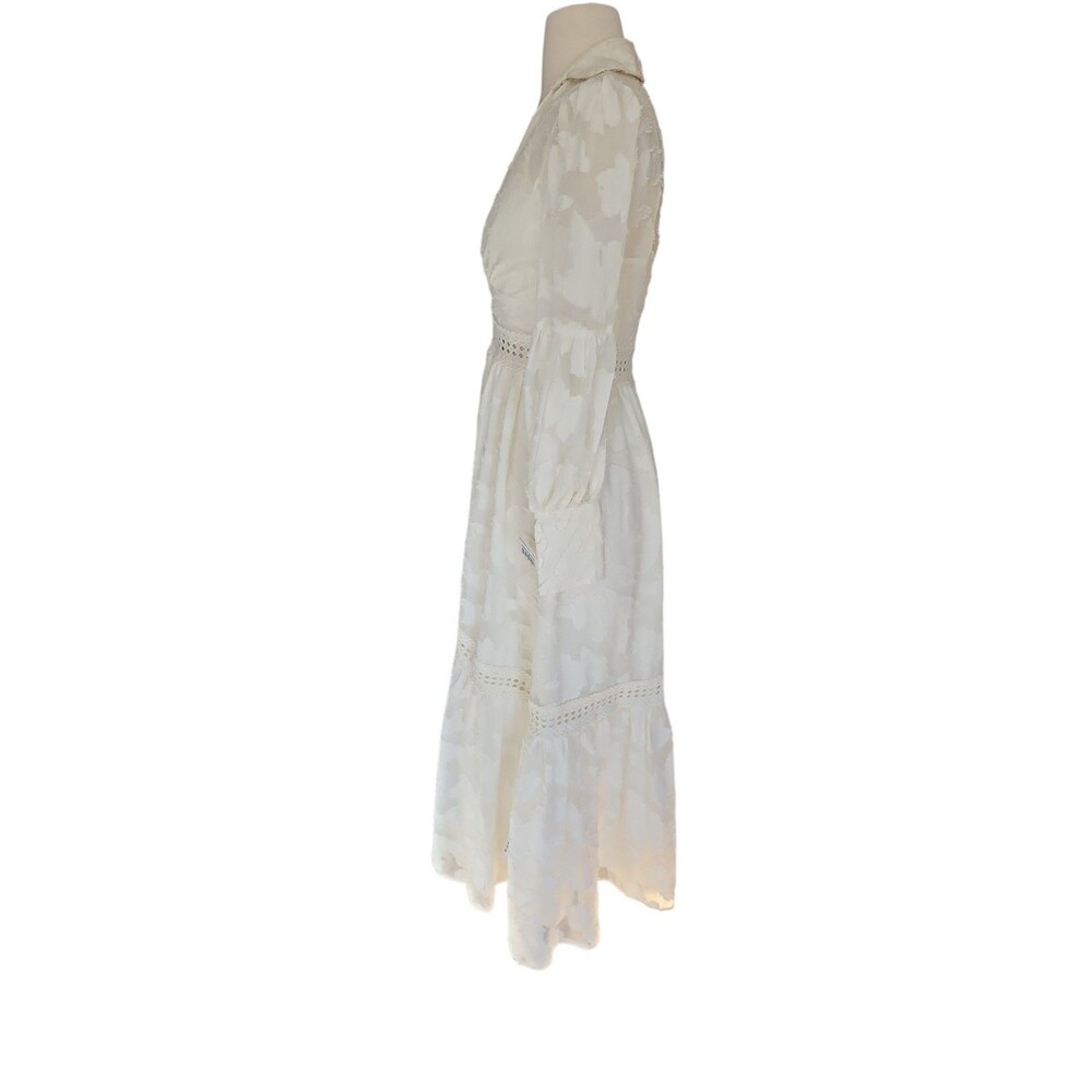 Asos Design Tiered Deep V-neck Maxi Dress Womens 2 Cream Ethereal Coquette Sheer - Picture 3 of 11